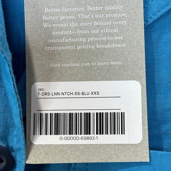 Everlane The Linen Workwear Dress Blue Button Front Women's XXS NWT Lagenlook - Picture 8 of 10